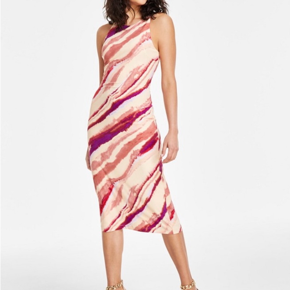 Elegant Pink and Red Striped Dress